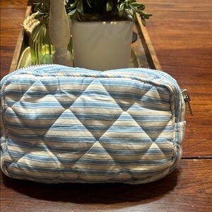 Blue & White Striped Quilted soft cosmetic Pouch